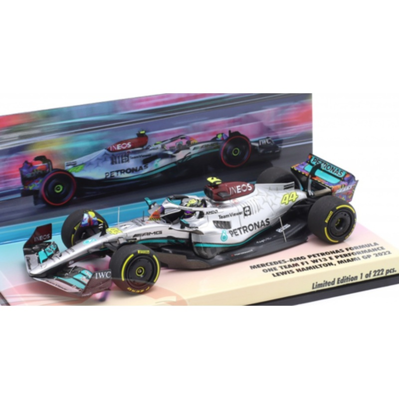 1/43 Minichamps 2022 Formula 1 Lewis Hamilton Mercedes-AMG F1 W13 #44 6th Miami GP Car Model