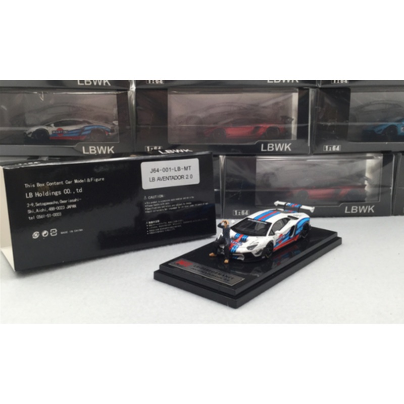 1/64 LBWK LB works Aventador 2.0 Martini w/ Kato's San Figure Diecast Car Model