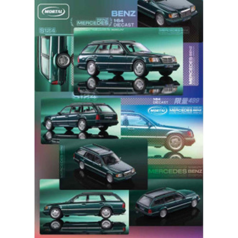 1/64 Mortal Mercedes-Benz S124 Wagon (Green) Diecast Car Model with Bicycle
