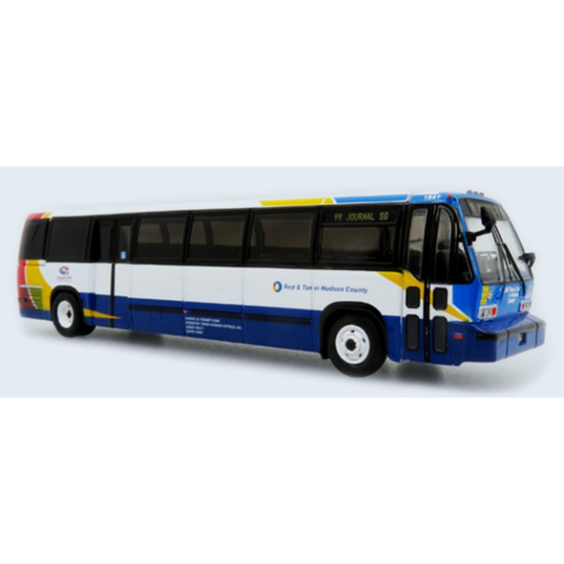 1/87 Iconic Replicas 1999 TMC RTS Transit Bus Red & Tan Hundson County Destination: 99 Journal SQ Diecast Car Model