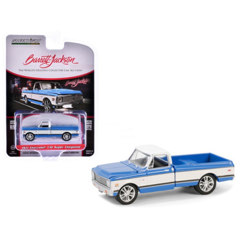 1971 Chevrolet C10 Super Cheyenne Custom Pickup Truck Blue and White (Palm Beach 2023) Barrett Jackson "Scottsdale Edition" Series 14 1/64 Diecast Model Car by Greenlight