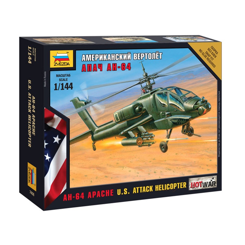 U S Attack Helicopter AH-64 Apache 1:144 Zvezda plastic model kit