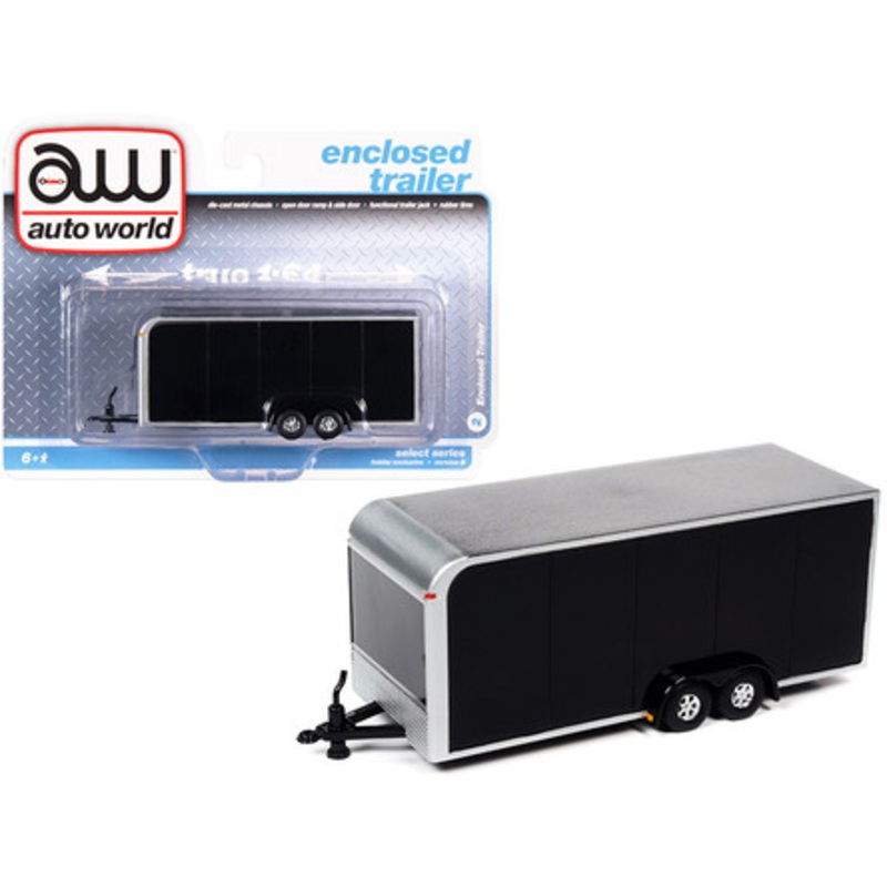 4-Wheel Enclosed Car Trailer Black 1/64 Diecast Model by Autoworld