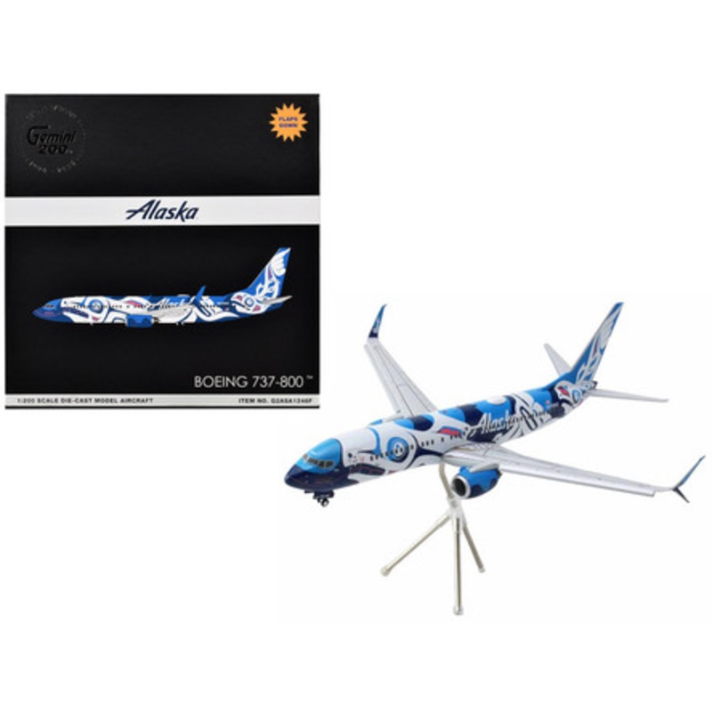 Boeing 737-800 Commercial Aircraft with Flaps Down "Alaska Airlines" (N559AS) Salmon People Livery "Gemini 200" Series 1/200 Diecast Model Airplane by GeminiJets