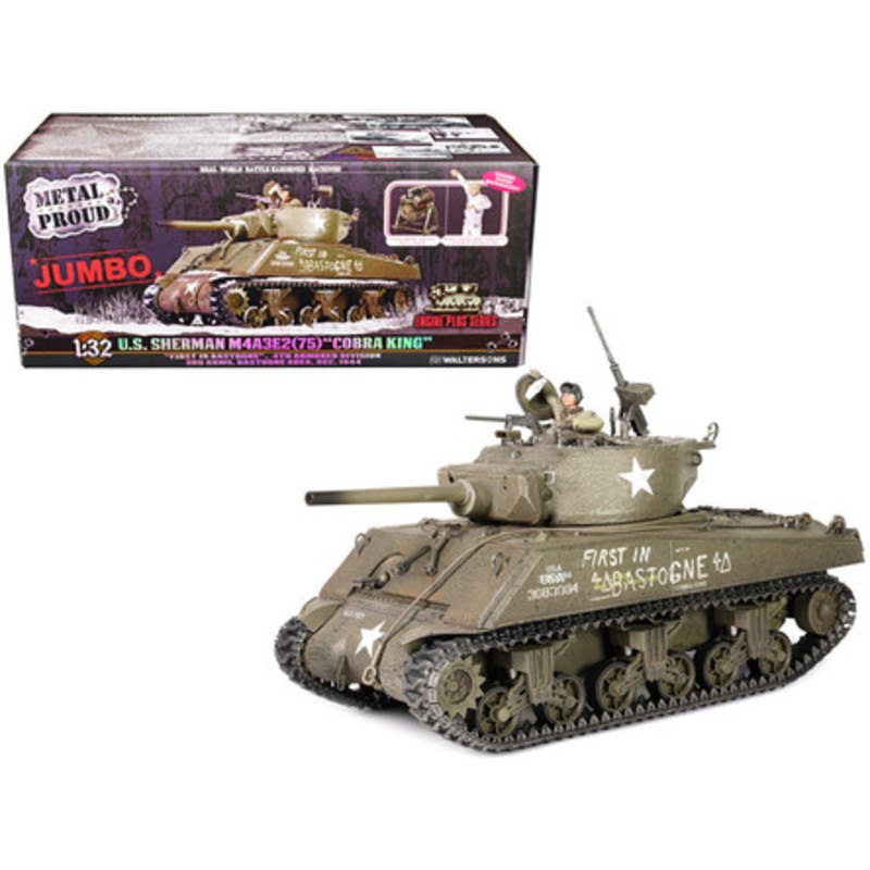 Sherman M4A3E2 (75) Cobra King Medium Tank First in Bastogne George Smith Pattons 4th A.Div. 3rd Army Bastogne area (26 December 1944) "Engine Plus" Series 1/32 Diecast Model by Metal Proud