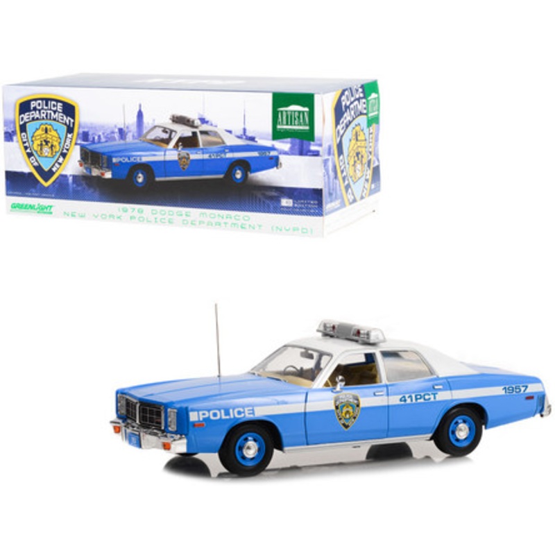 1/18 Greenlight 1978 Dodge Monaco Police Blue and White NYPD (New York City Police Department) Diecast Car Model