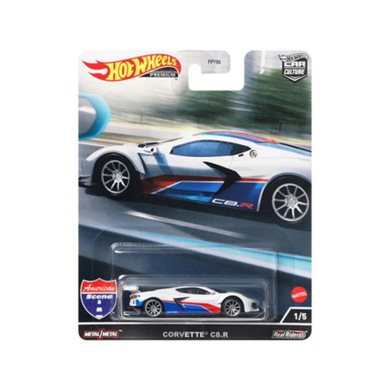 1/64 Hot Wheels Chevrolet Corvette C8.R (Pearl White with Red & Blue Stripes) Diecast Car Model