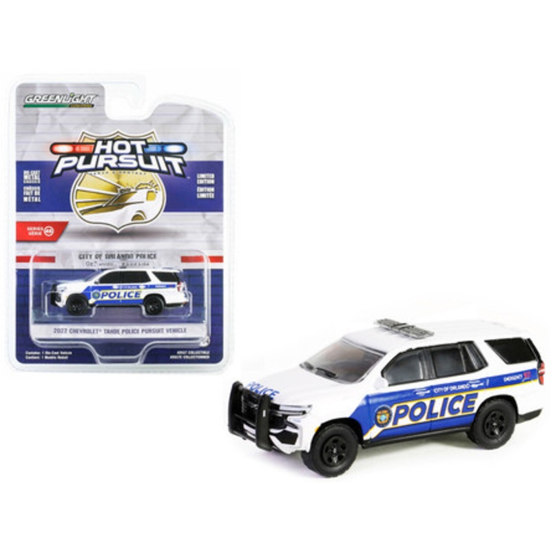 2022 Chevrolet Tahoe Police Pursuit Vehicle (PPV) White with Blue Stripes "City of Orlando Police - Orlando Florida" "Hot Pursuit" Series 45 1/64 Diecast Model Car by Greenlight