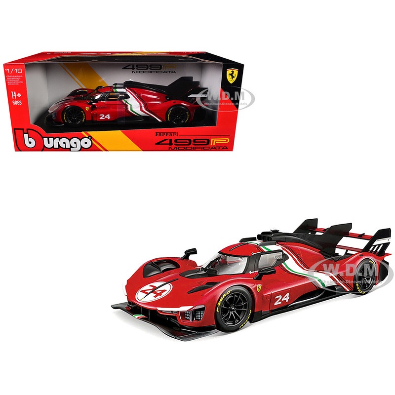 Ferrari 499P Modificata #24 Red with Italian Flag Stripes "Racing" Series 1/18 Diecast Model Car by Bburago