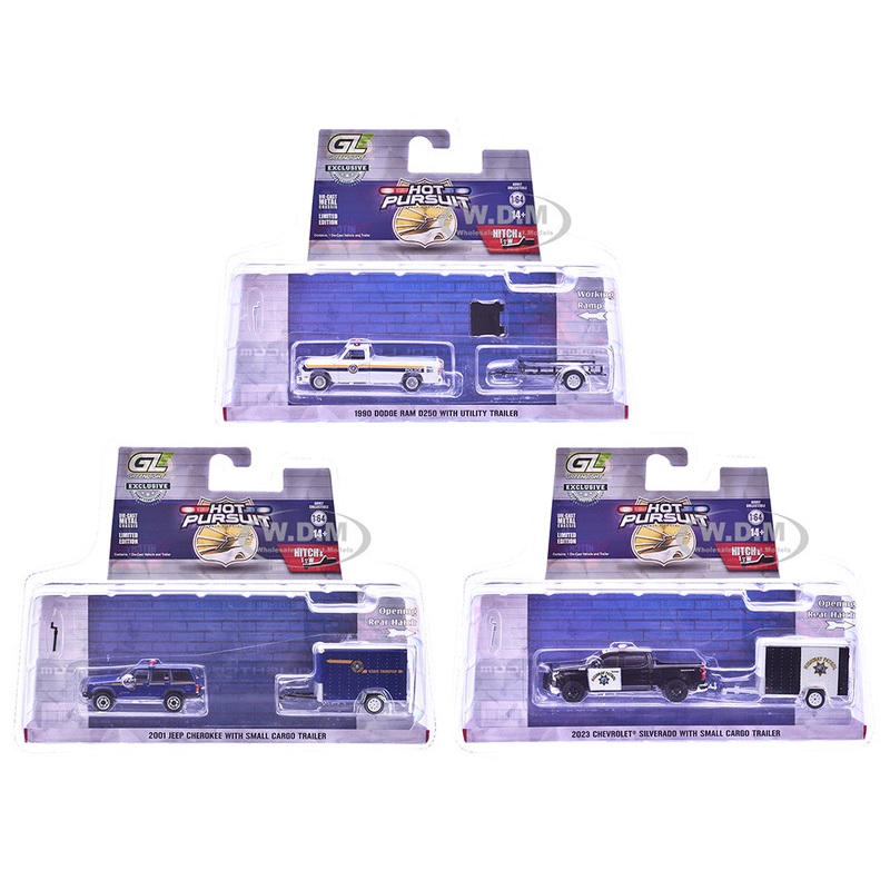 "Hot Pursuit Hitch & Tow" Series 1 Set of 3 pieces 1/64 Diecast Model Cars by Greenlight