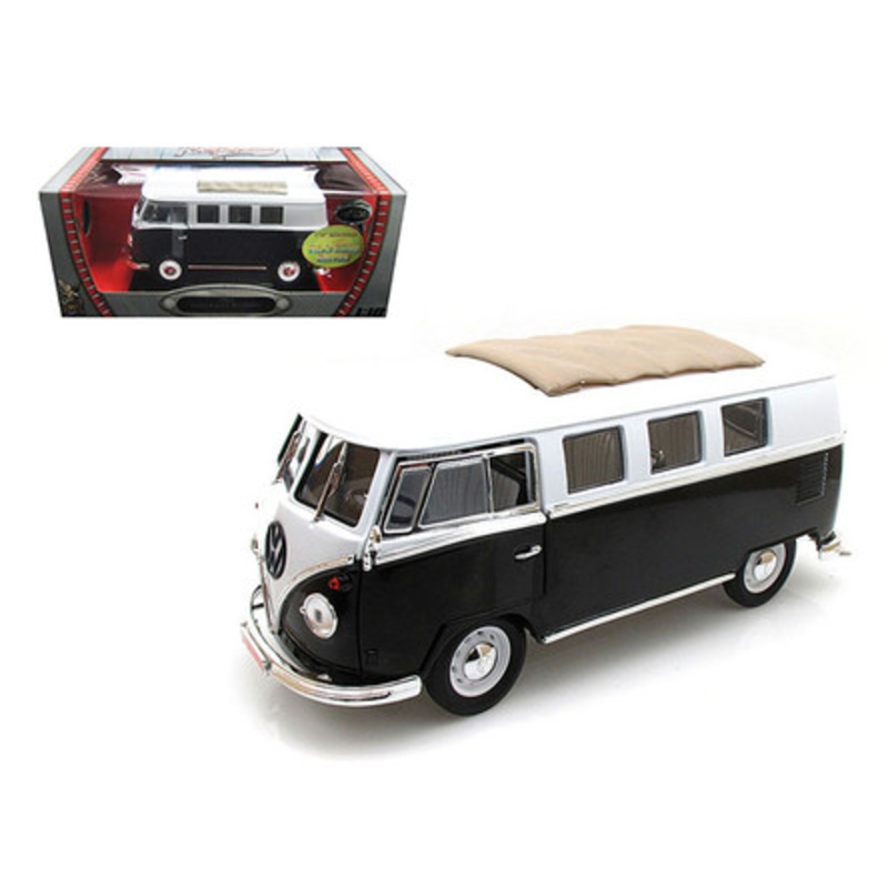 1962 Volkswagen Microbus Black with Sliding Fabric Sunroof Limited Edition to 600pc 1/18 Diecast Model by Road Signature