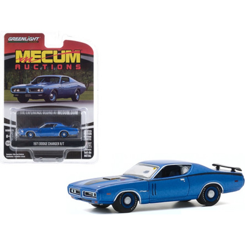 1971 Dodge Charger R/T Blue Metallic with Black Stripes (Dallas 2019) "Mecum Auctions Collector Cars" Series 5 1/64 Diecast Model Car by Greenlight
