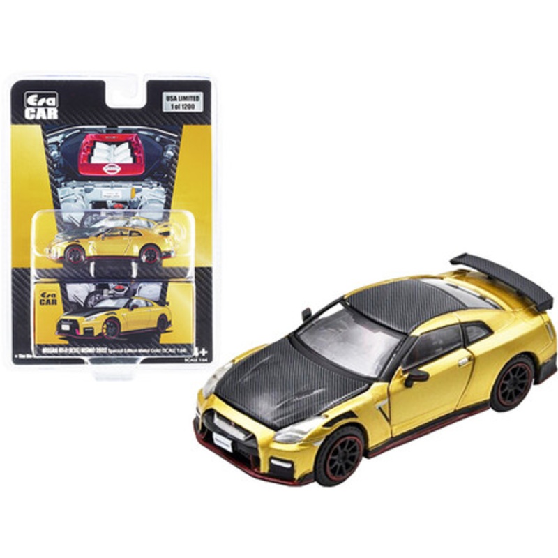 2022 Nissan GT-R (R35) Nismo RHD (Right Hand Drive) Metal Gold and Carbon "Special Edition" Limited Edition to 1200 pieces 1/64 Diecast Model Car by Era Car
