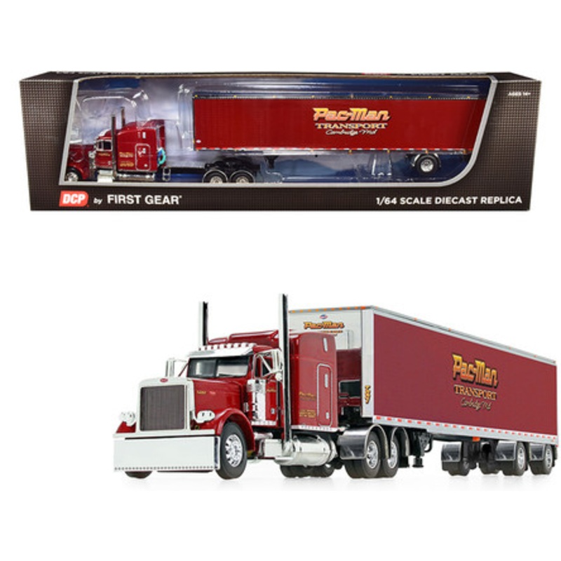 Peterbilt 379 63" Mid-Roof Sleeper Cab with 53' Utility Dry Goods Spread-Axle Trailer "Pac-Man Transport" Burgundy 1/64 Diecast Model by DCP/First Gear