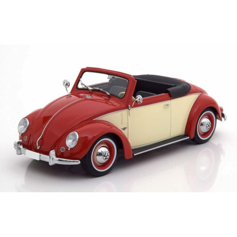 1/18 KK-Scale 1949 Volkswagen VW Beetle 1200 Hebmller Cabriolet (Red & Cream) Diecast Car Model