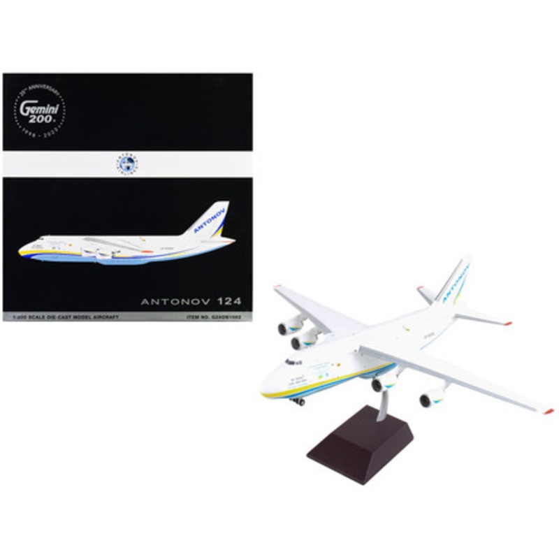 Antonov 124-100M Commercial Aircraft "Antonov Airlines" White with Blue and Yellow Stripes "Gemini 200" Series 1/200 Diecast Model Airplane by GeminiJets