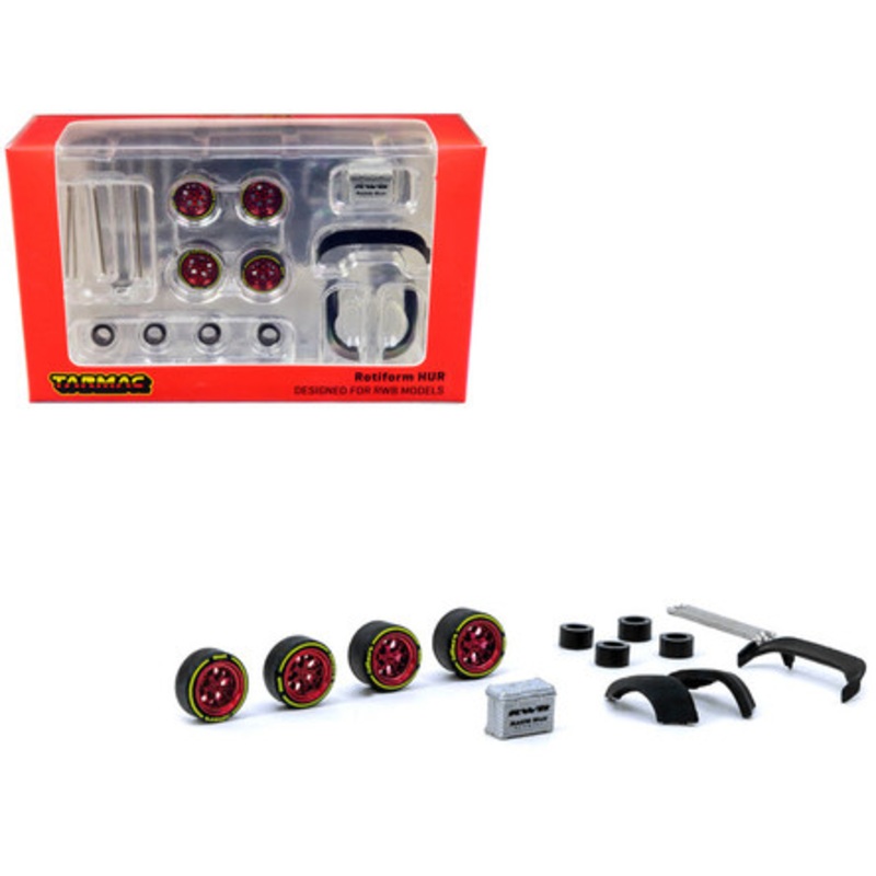 1/64 Tarmac Works Rotiform HUR Chrome Red Wheels for RWB Models