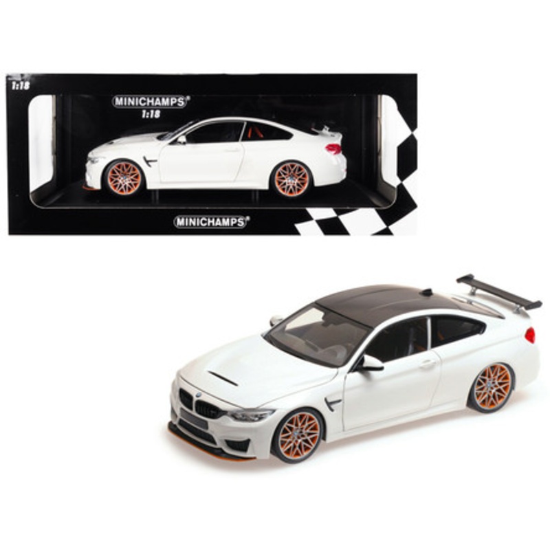 2016 BMW M4 GTS White with Carbon Top and Orange Wheels Limited Edition to 402 pieces Worldwide 1/18 Diecast Model Car by Minichamps