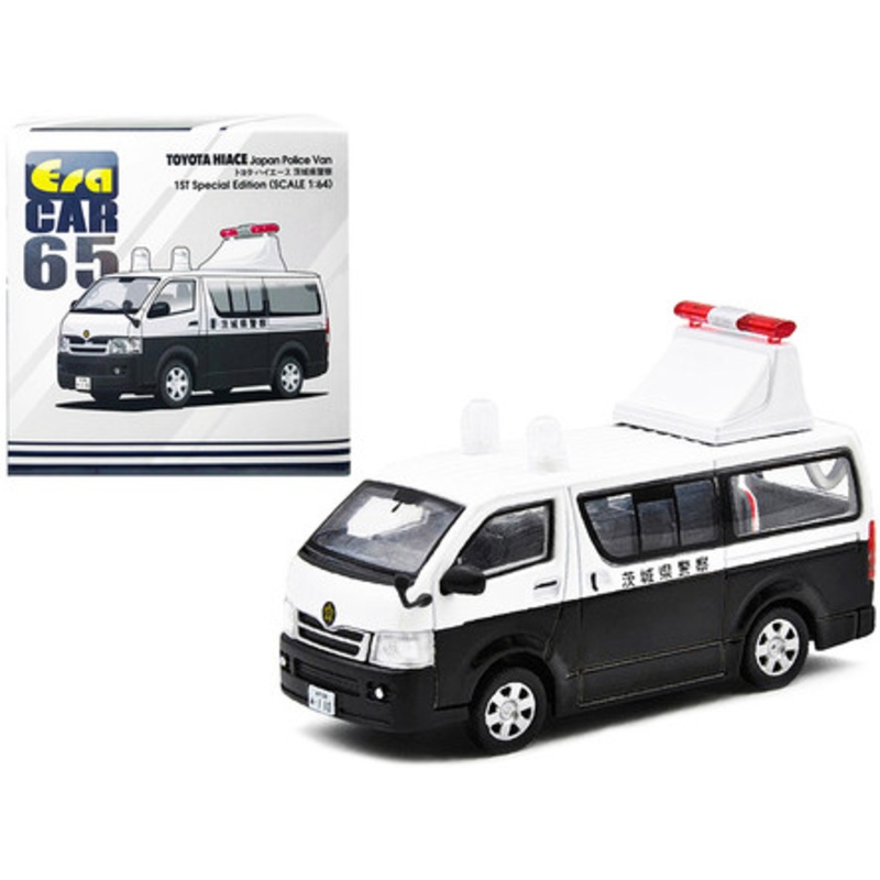 DAMAGED AS-IS 1/64 Era Car Toyota Hiace Japan Police Van White and Black "1st Special Edition" Diecast Car Model