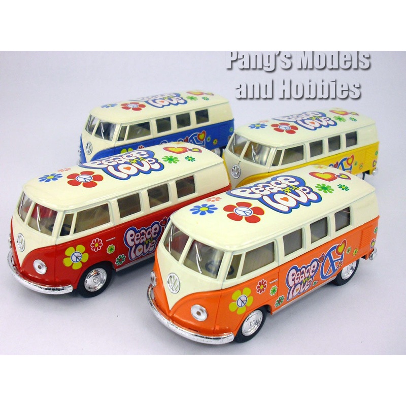 Volkswagen -VW T1 (Type 2) "Peace and Love"  Bus 1/32 Scale Diecast & Plastic Model by Kinsmart Yellow