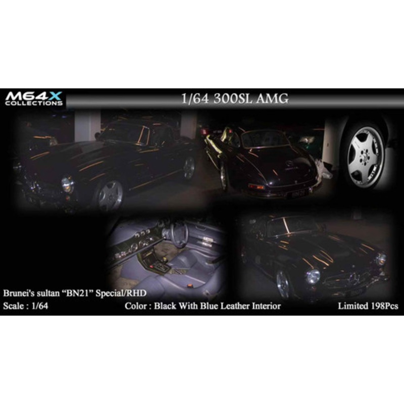 1/64 M64X Collection Mercedes-Benz 300SL AMG (Black with Blue Interior) Car Model