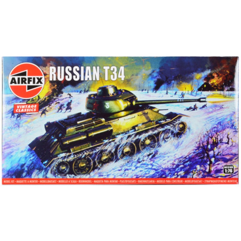 Skill 2 Model Kit Russian T34 Tank 1/76 Plastic Model Kit by Airfix