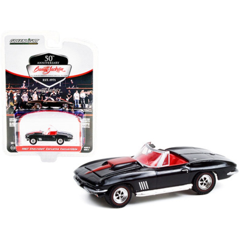 1967 Chevrolet Corvette Convertible Black with Red Stripe and Red Interior (Lot #1367) Barrett Jackson "Scottsdale Edition" Series 8 1/64 Diecast Model Car by Greenlight