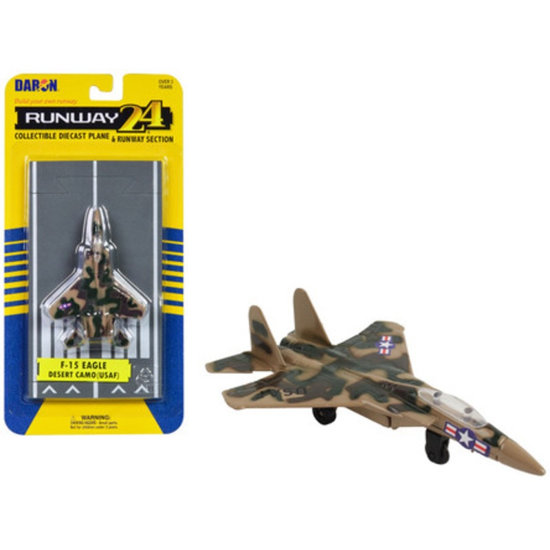 McDonnell Douglas F-15 Eagle Fighter Aircraft Desert Camouflage "United States Air Force" with Runway Section Diecast Model Airplane by Runway24