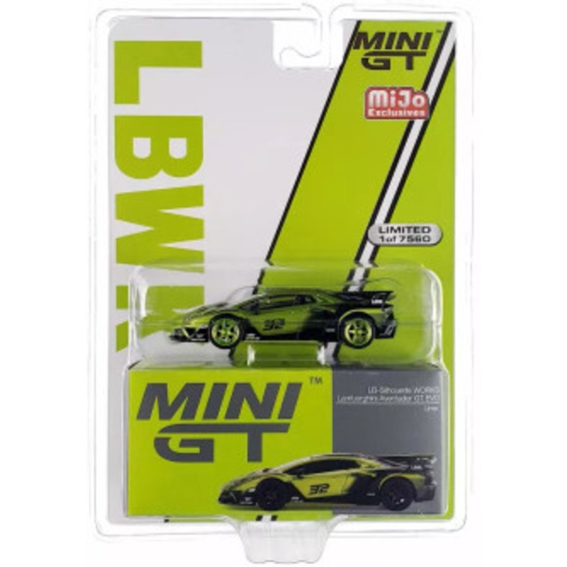 CHASE CAR 1/64 Mini GT LB-Silhouette Works Lamborghini Aventador GT EVO (Lime Green with Green Wheels) Diecast Car Model