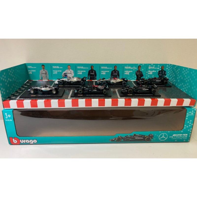 1/43 6-Car Mercedes Formula 1 Set 2016 Nico Rosberg #6, 2019 German GP Valtteri Bottas #77, 2021 Lewis Hamilton #44, 2022 Lewis Hamilton #44, 2023 George Russell #63, 2023 Lewis Hamilton #44 Diecast Car Models