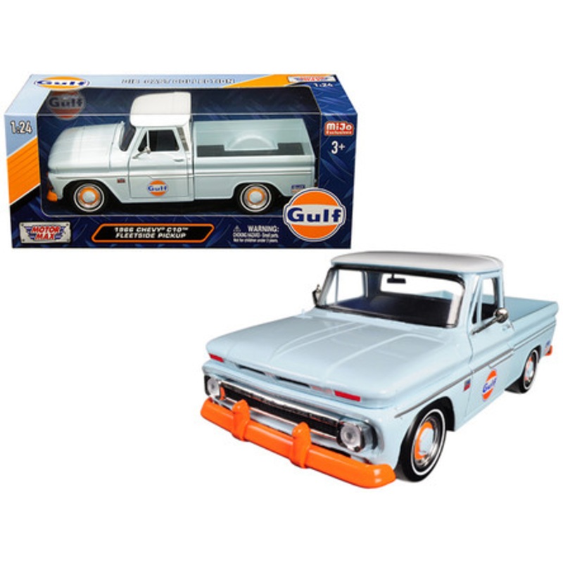 1966 Chevrolet C-10 Fleetside Pickup Truck "Gulf" Light Blue with White Top 1/24 Diecast Model Car by Motormax