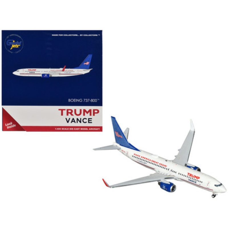 Boeing 737-800 Commercial Aircraft "Trump-Vance Campaign" (N917XA) White with Blue Tail 1/400 Diecast Model Airplane by GeminiJets