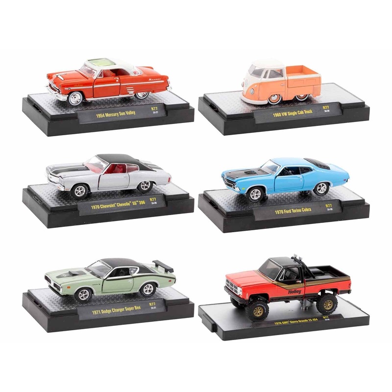 "Auto Meets" Set of 6 Cars IN DISPLAY CASES Release 77 Limited Edition 1/64 Diecast Model Cars by M2 Machines