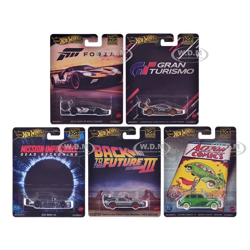 "Pop Culture 2025" 5 piece Set L "Premium Series" Diecast Model Cars by Hot Wheels