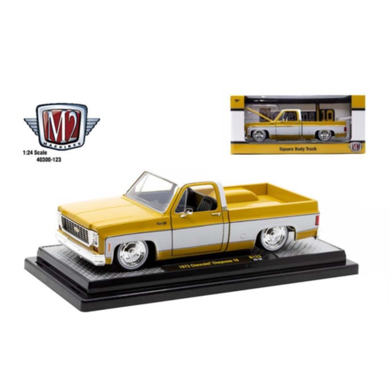 1/24 M2 Machines 1973 Chevrolet Cheyenne 10 Square Body Truck (White Top with Yellow Ochre Gloss) Diecast Car Model
