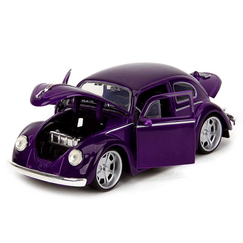 Volkswagen Beetle Purple Metallic and Wednesday Addams Diecast Figure "Wednesday" (2022) TV Series "Hollywood Rides" Series 1/24 Diecast Model Car by Jada