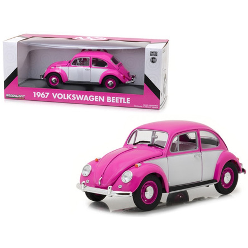1967 Volkswagen Beetle Right Hand Drive Pink and White 1/18 Diecast Model Car by Greenlight