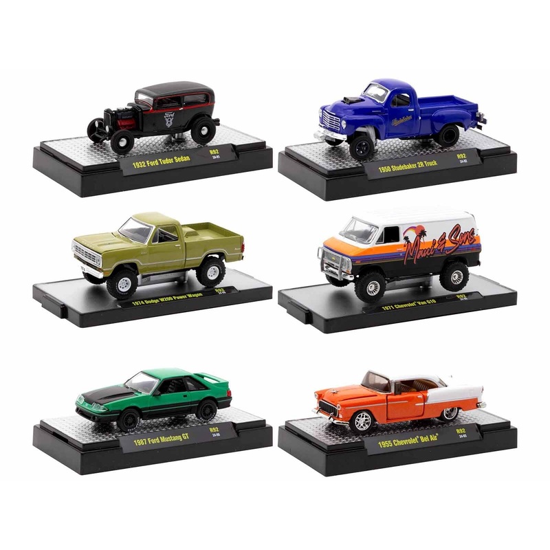 "Auto-Thentics" 6 piece Set Release 92 IN DISPLAY CASES Limited Edition 1/64 Diecast Model Cars by M2 Machines