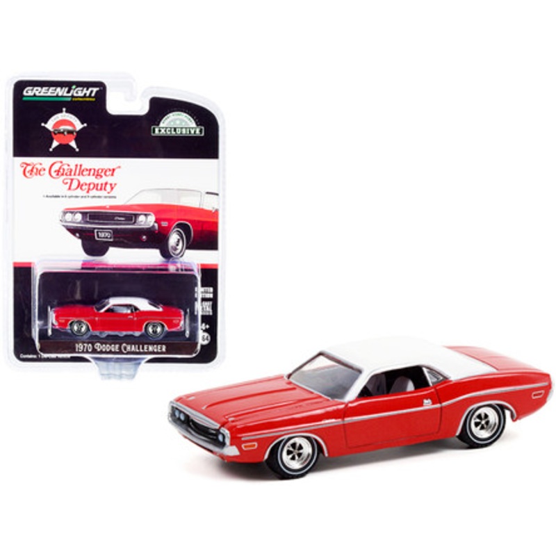 1970 Dodge Challenger "The Challenger Deputy" Bright Red with White Vinyl Top "Hobby Exclusive" 1/64 Diecast Model Car by Greenlight