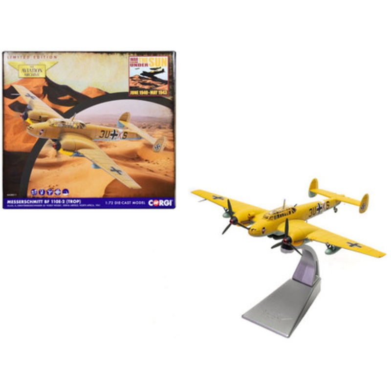 Messerschmitt Bf 110E-2 (Trop) Fighter-Bomber Aircraft "3U+KS 8./ZG 26 Horst Wessel Derna Airfield North Africa" (1941) German Luftwaffe "The Aviation Archive" Series 1/72 Diecast Model by Corgi