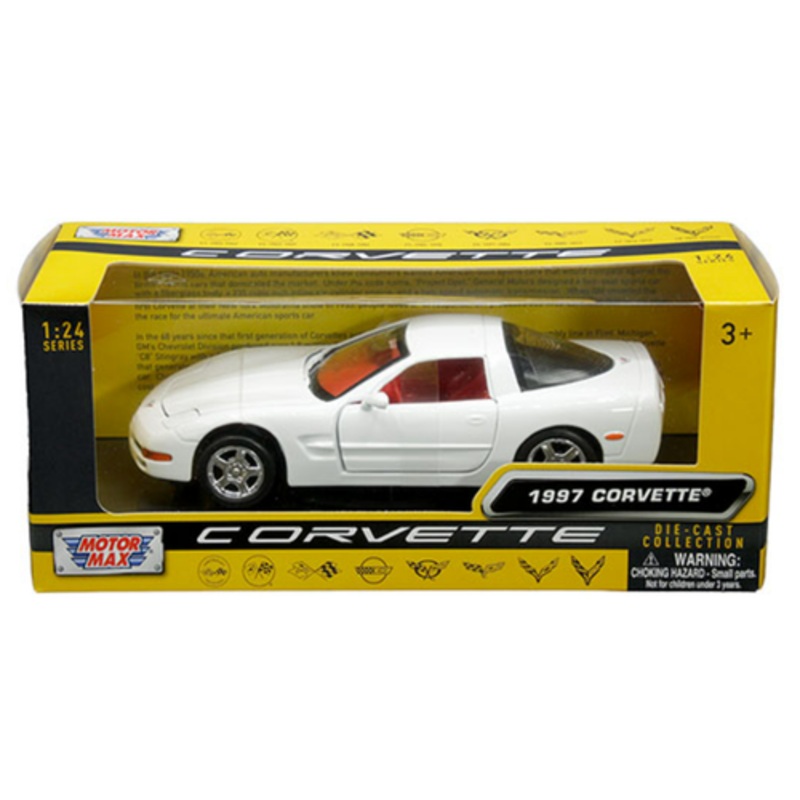 1/24 Motormax 1997 Chevrolet Corvette C5 (White with Red Interior) Diecast Car Model