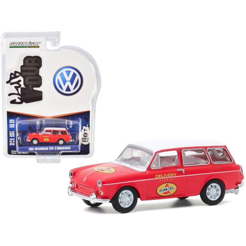 1965 Volkswagen Type 3 Squareback "Pennzoil Delivery Service" Red with White Top "Club Vee V-Dub" Series 11 1/64 Diecast Model Car by Greenlight