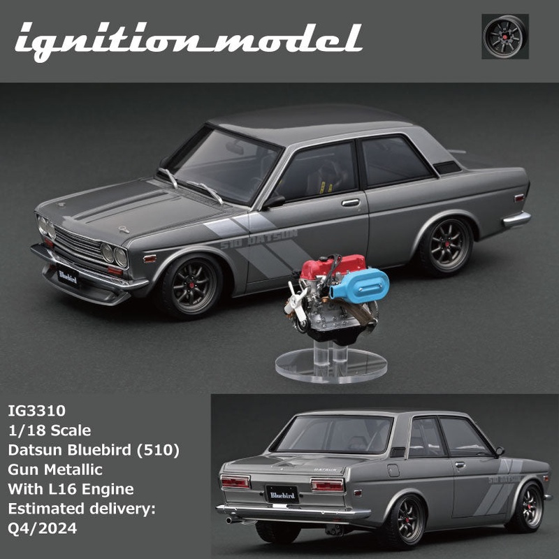 [Preorder] Ignition Model 1:18 Datsun Bluebird (510) Gun Metallic With L16 Engine