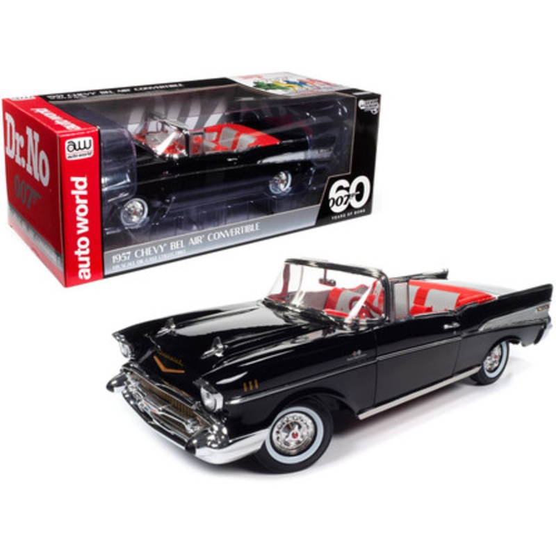 1/18 Auto World 1957 Chevrolet Bel Air Convertible Onyx Black James Bond 007 "Dr. No" (1962) Movie "60 Years of Bond" Series Diecast Car Model