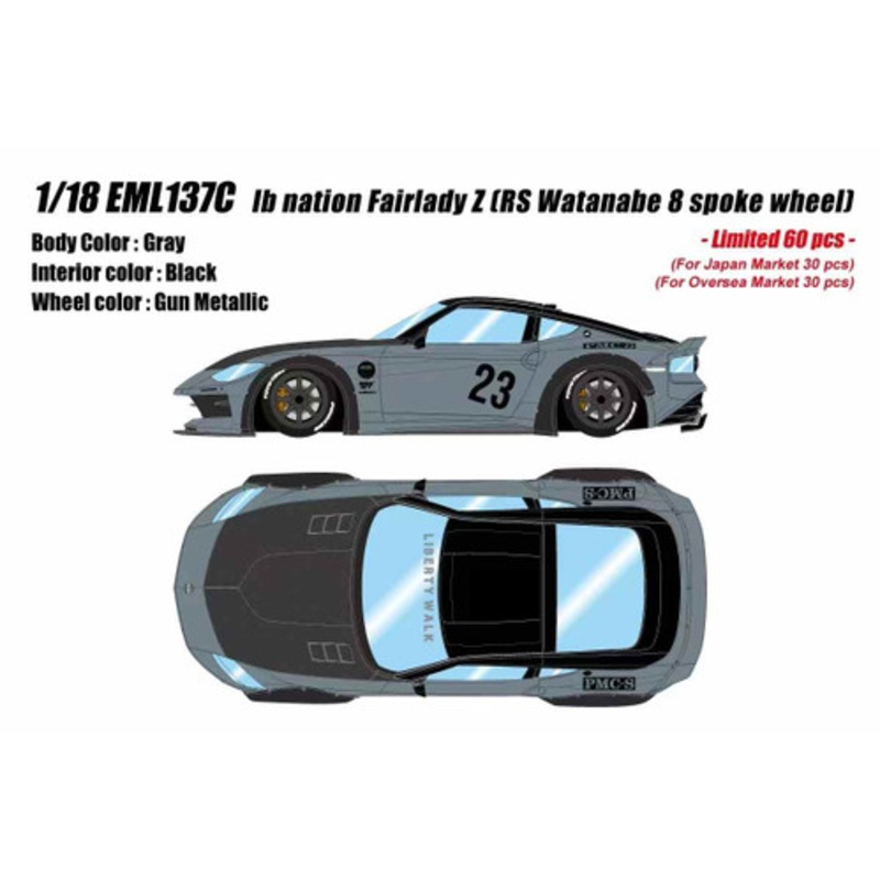 1/18 Makeup LB Nation Nissan Fairlady Z (RS Watanabe 8 Spoke Wheels) (Grey) Car Model