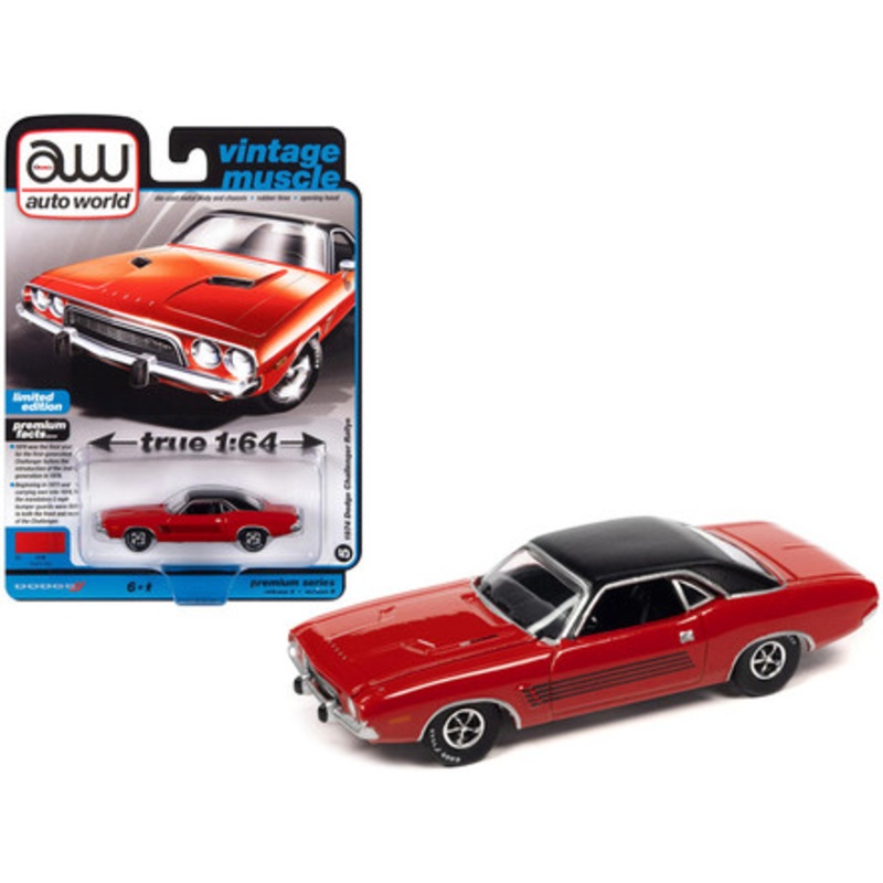 1/64 Auto World 1974 Dodge Challenger Rallye (Bright Red) Diecast Car Model