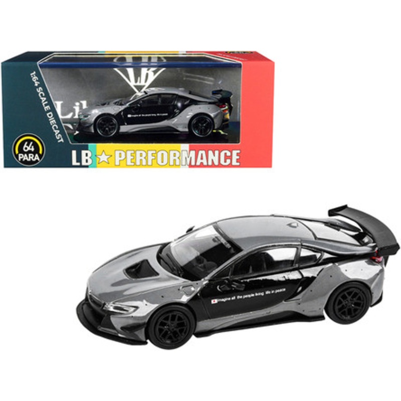BMW i8 Liberty Walk Gray and Black "LB Performance" Series 1/64 Diecast Model Car by Paragon29.9