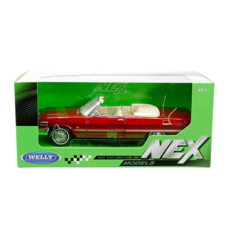 1/24 Welly 1963 Chevrolet Impala Convertible (Red with Beige Interior) Diecast Car Model
