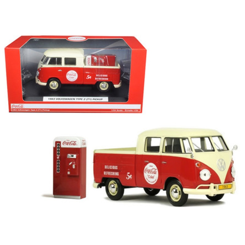 1963 Volkswagen Type 2 T1 Coca Cola Pickup with Metal Vending Machine 1/24 Diecast Model Car by Motor City Classics