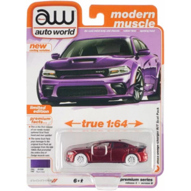 CHASE CAR 2023 Dodge Charger R/T Scat Pack Plum Crazy Metallic "Modern Muscle" Series 1/64 Diecast Model Car by Auto World